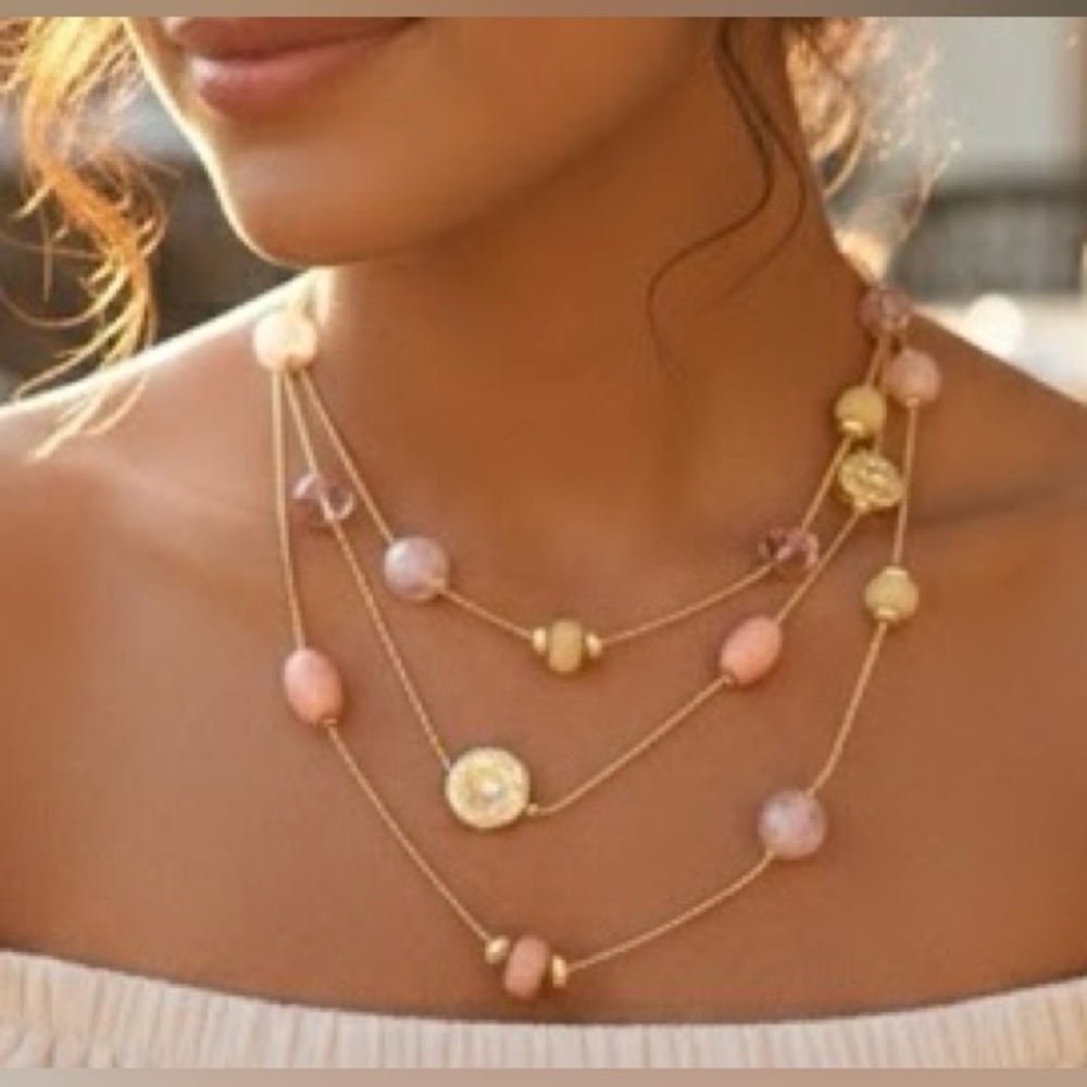 Elegant Multi-Layered Pink and Gold Necklace